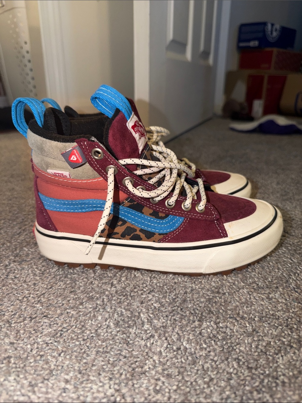 Vans MTE Women’s High-Top Skate Shoes - Burgundy, Blue & Leopard